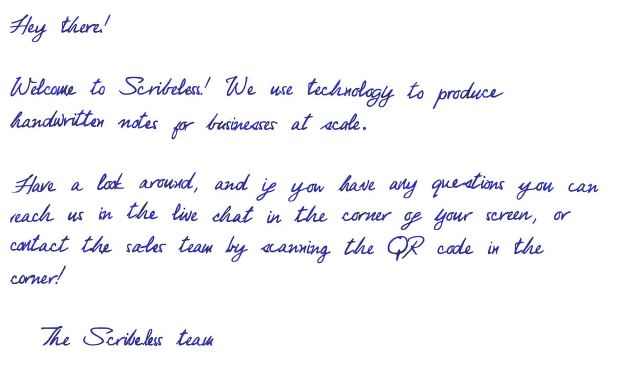 A handwritten note using Scribeless' Tremblay handwriting style