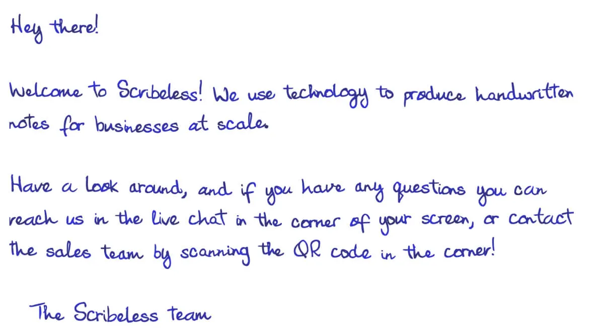 A handwritten note using Scribeless' Stafford handwriting style