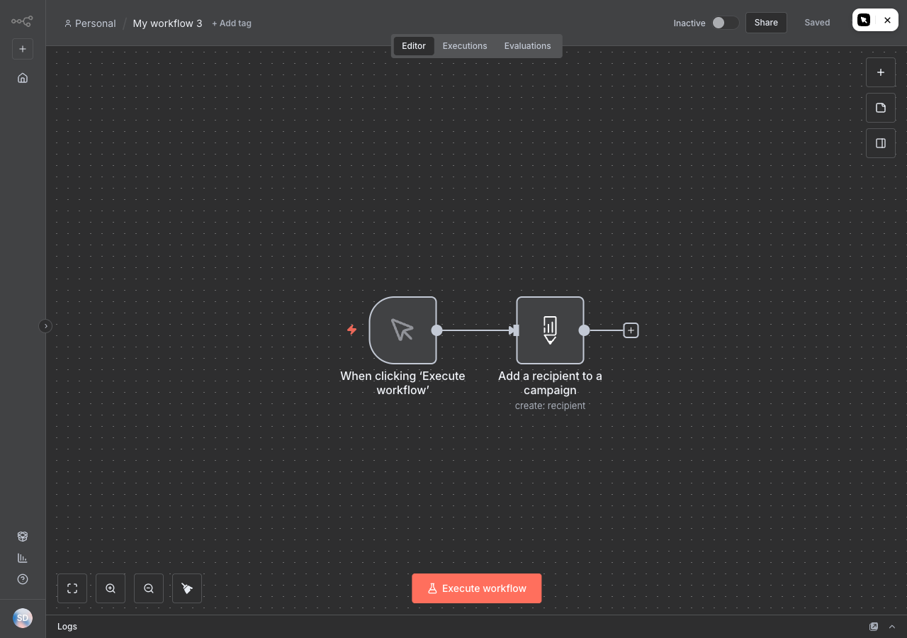 n8n workflow showing a Scribeless Add to Campaign node