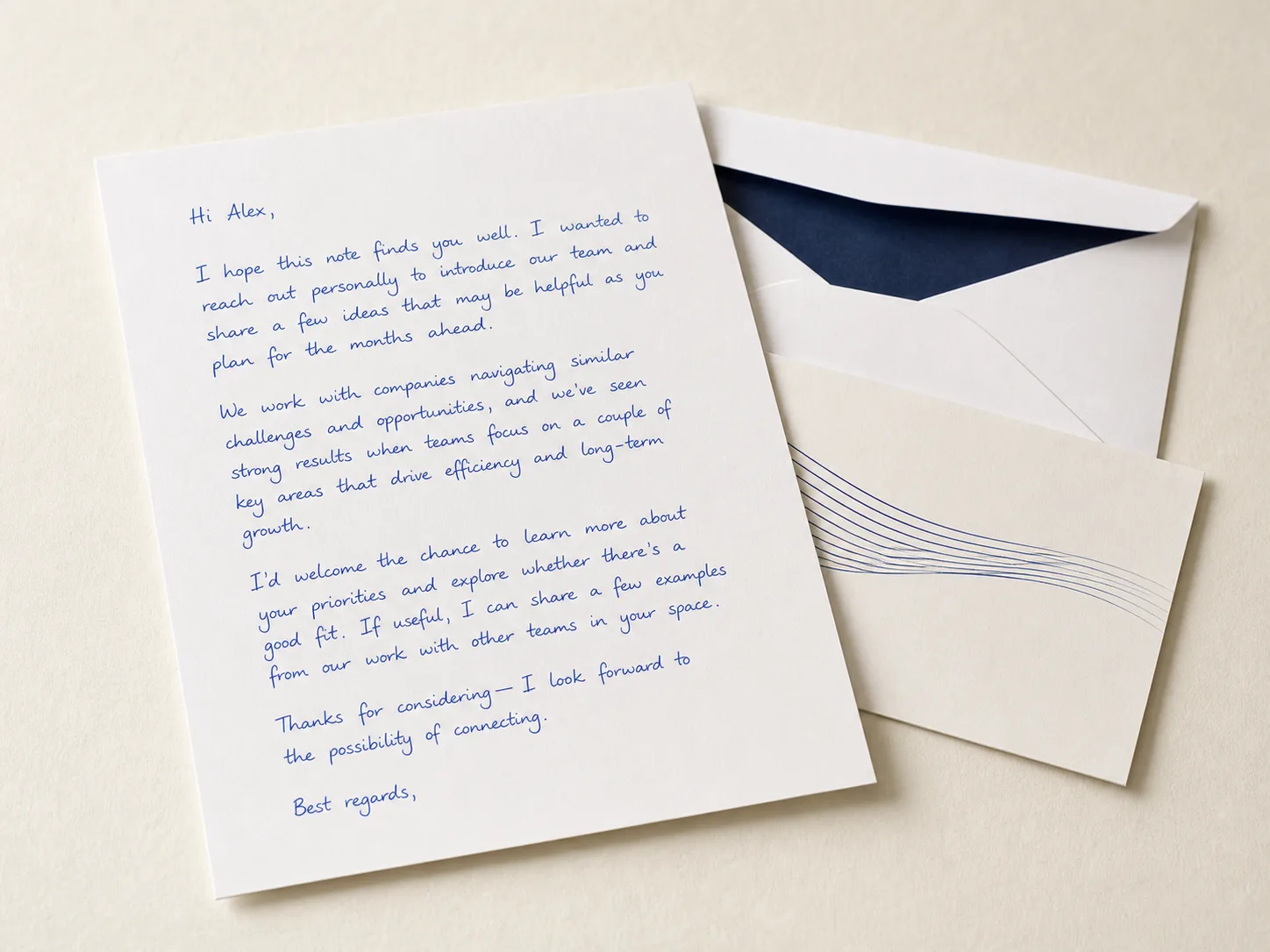 Full-page handwritten letter for direct mail campaigns