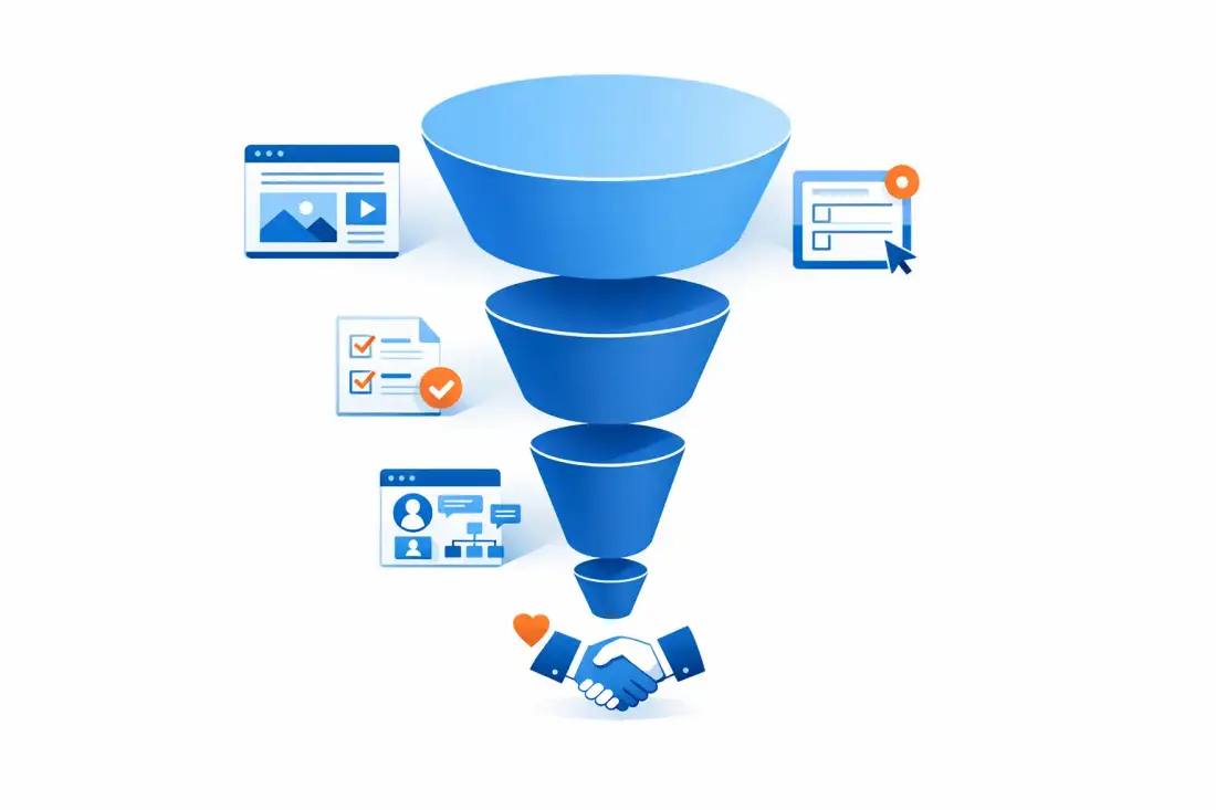 Real estate lead generation funnel showing awareness, capture, qualification, and nurturing stages