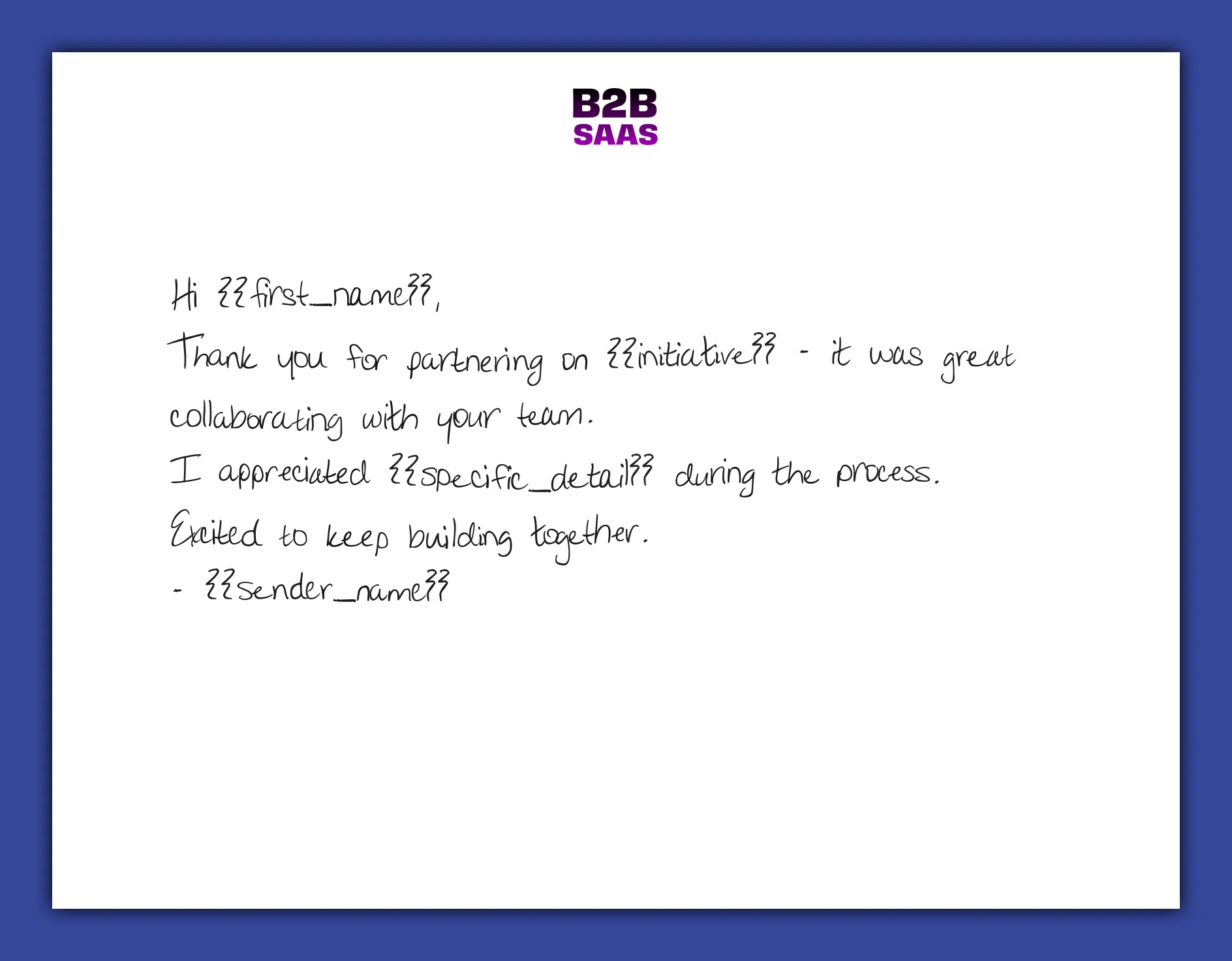 Co-marketing launch handwritten thank you note example