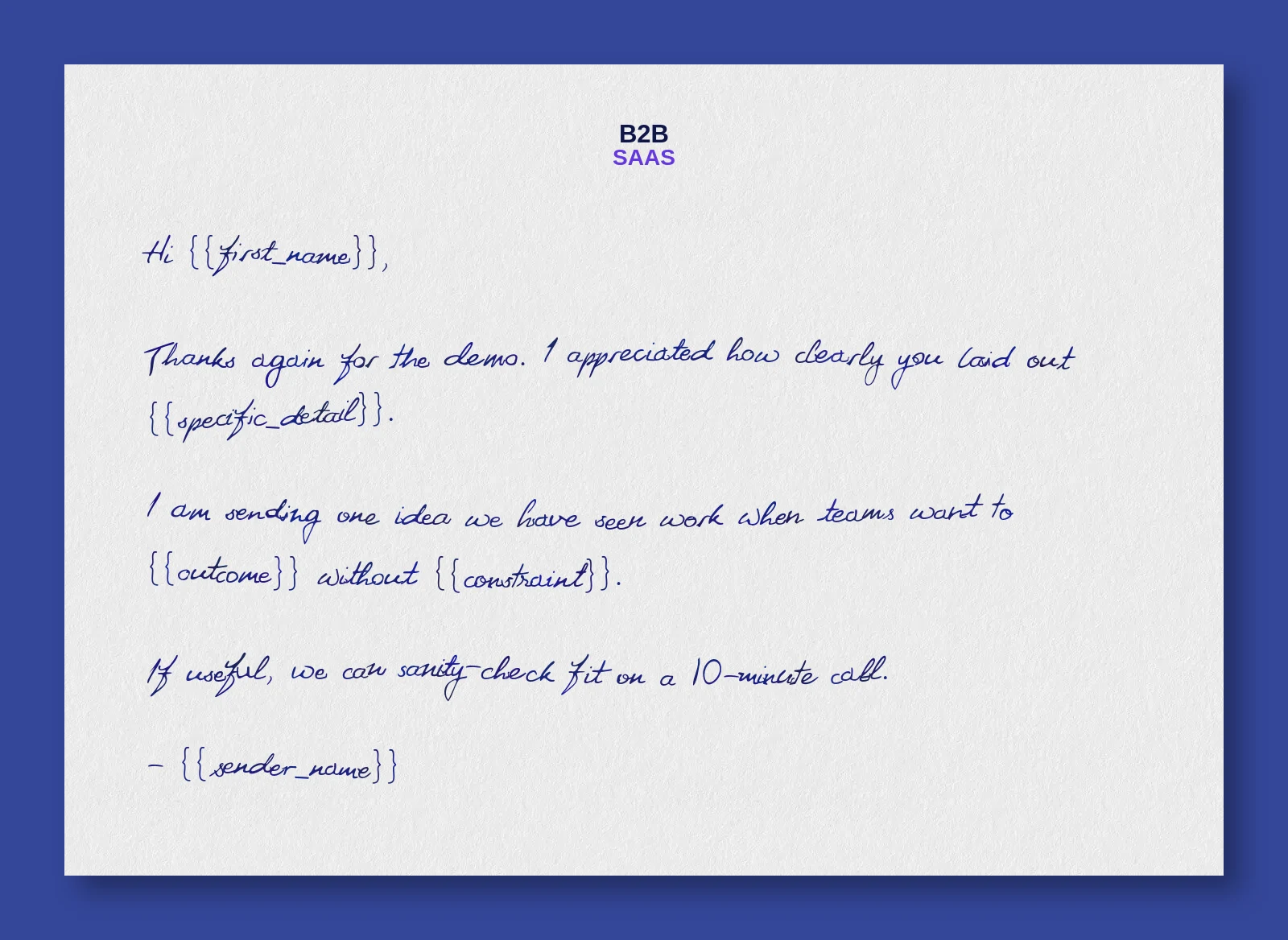 Post-demo handwritten note example