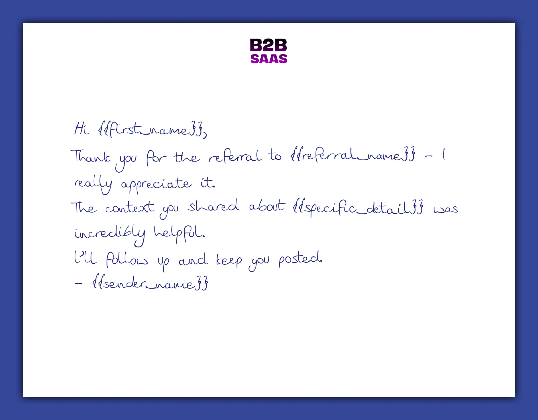 Customer referral handwritten thank you note example