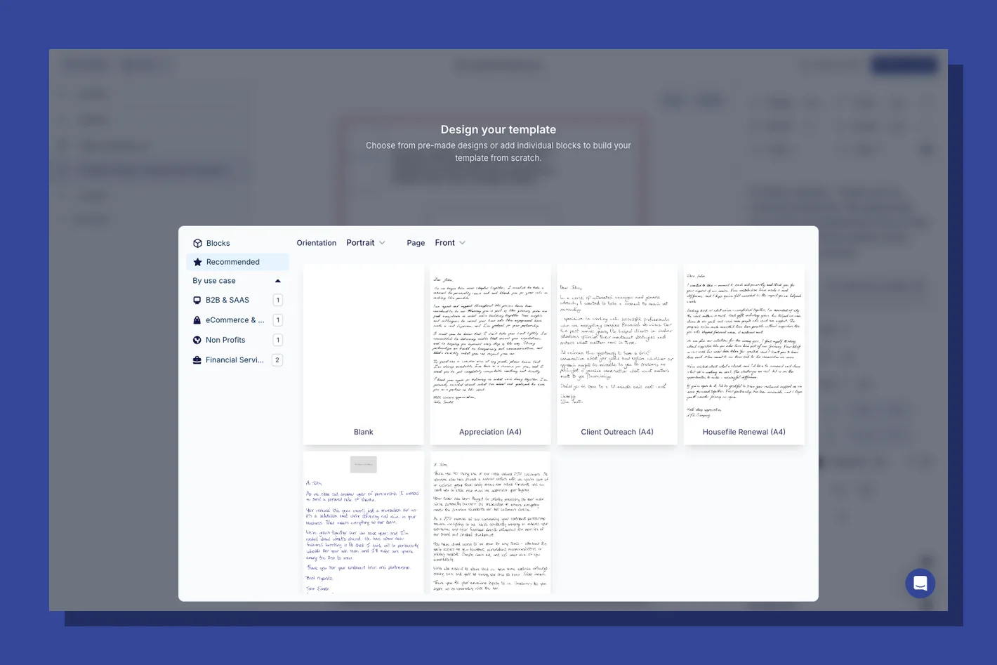Scribeless design library showing reusable handwritten marketing templates