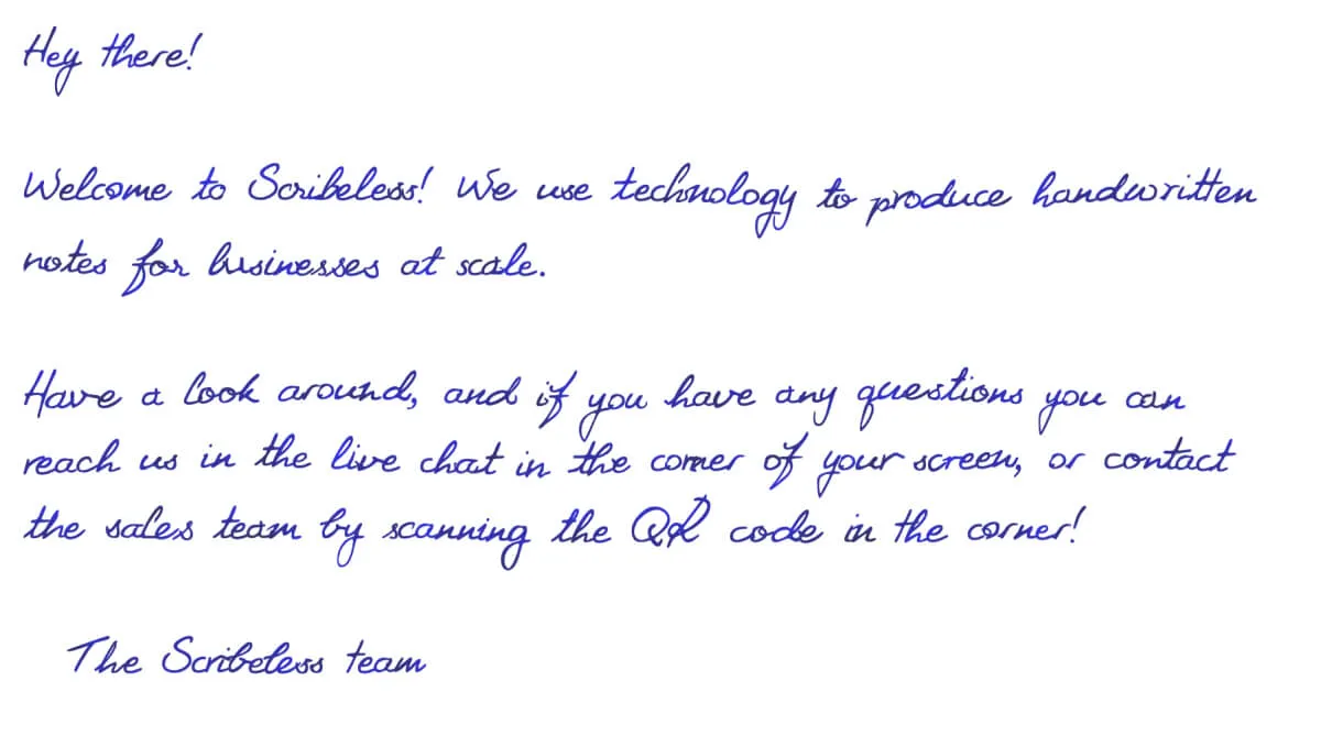 A handwritten note using Scribeless' Parker handwriting style