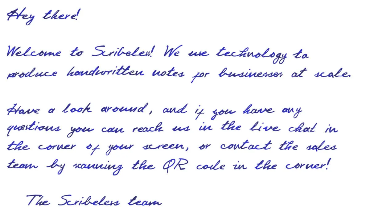 A handwritten note using Scribeless' George handwriting style