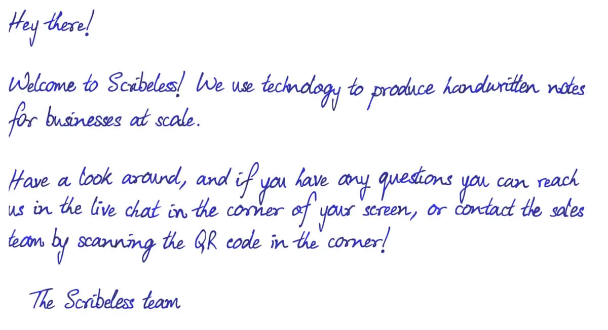 A handwritten note using Scribeless' Kunjar handwriting style