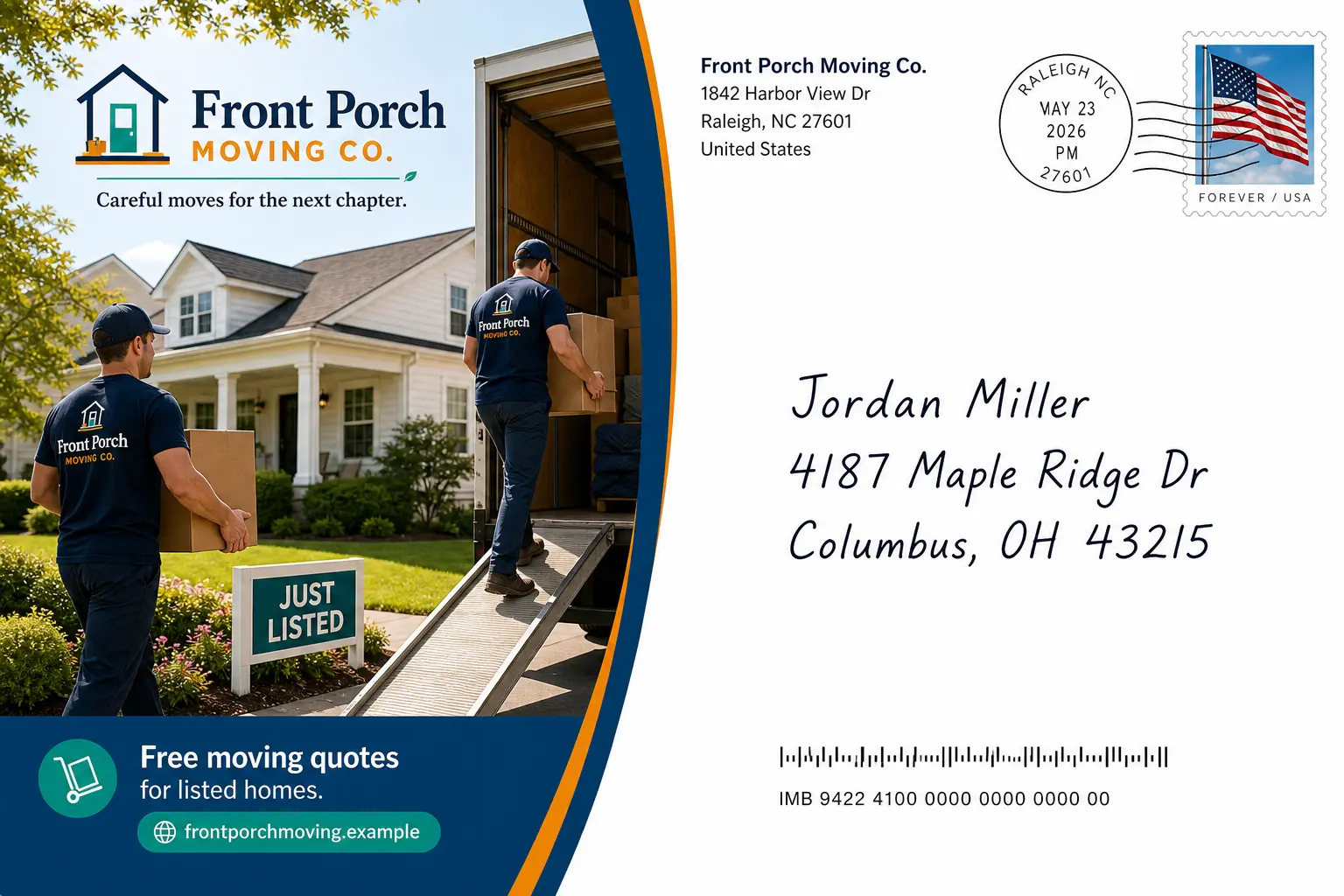 Moving company direct mail address-side postcard mockup