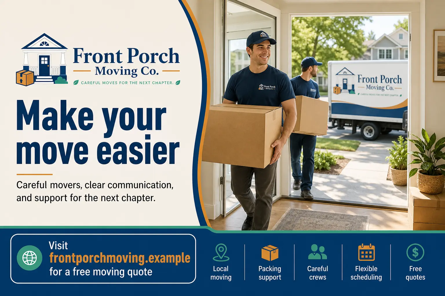 Moving company move-day crew confidence postcard mockup