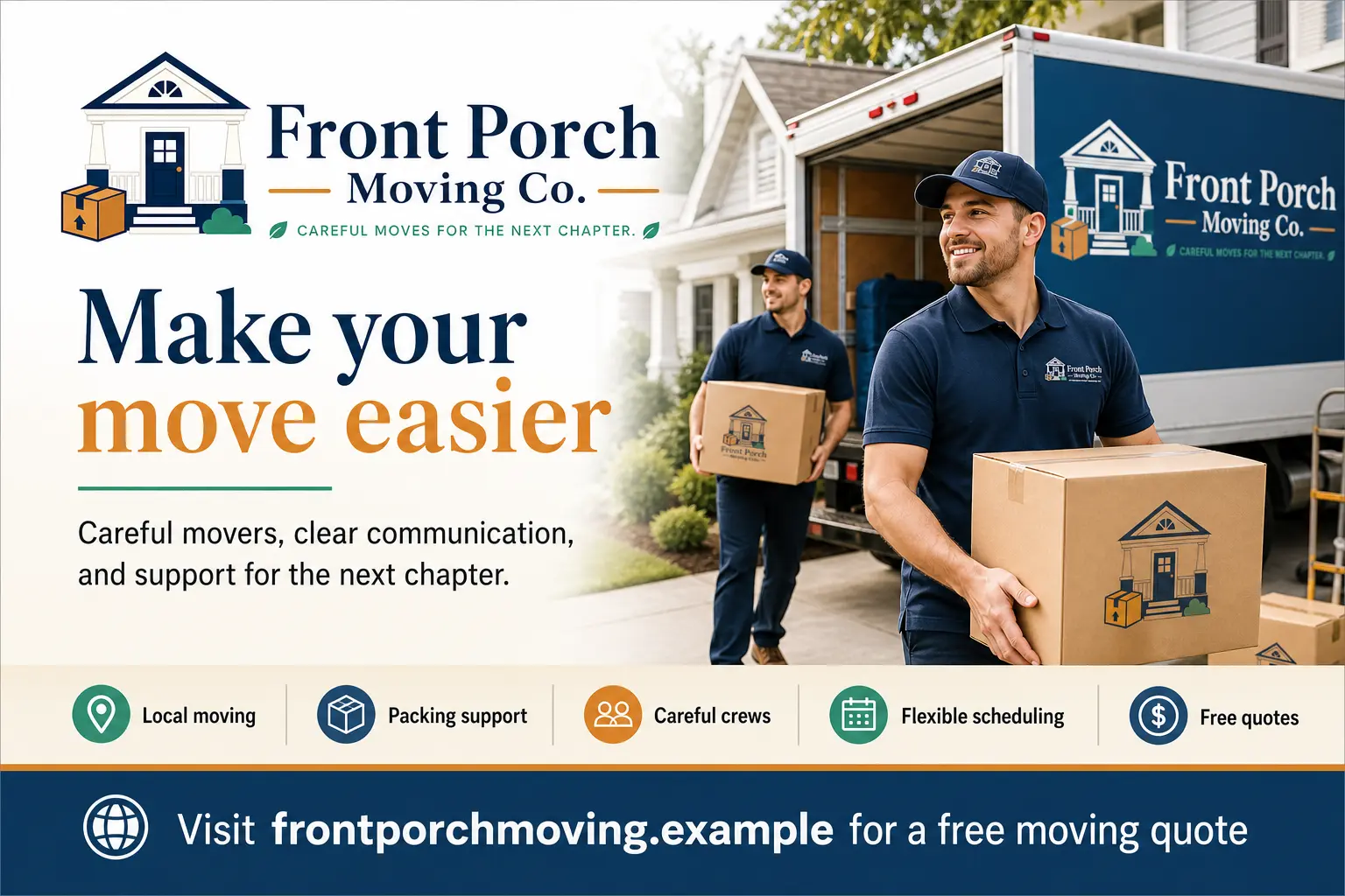Moving company free quote and packing support postcard mockup